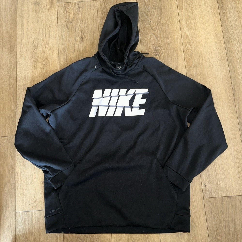 Nike Dri Fit Men's Mock Neck‎ Hoodie Pockets Black Logo XL School Gym